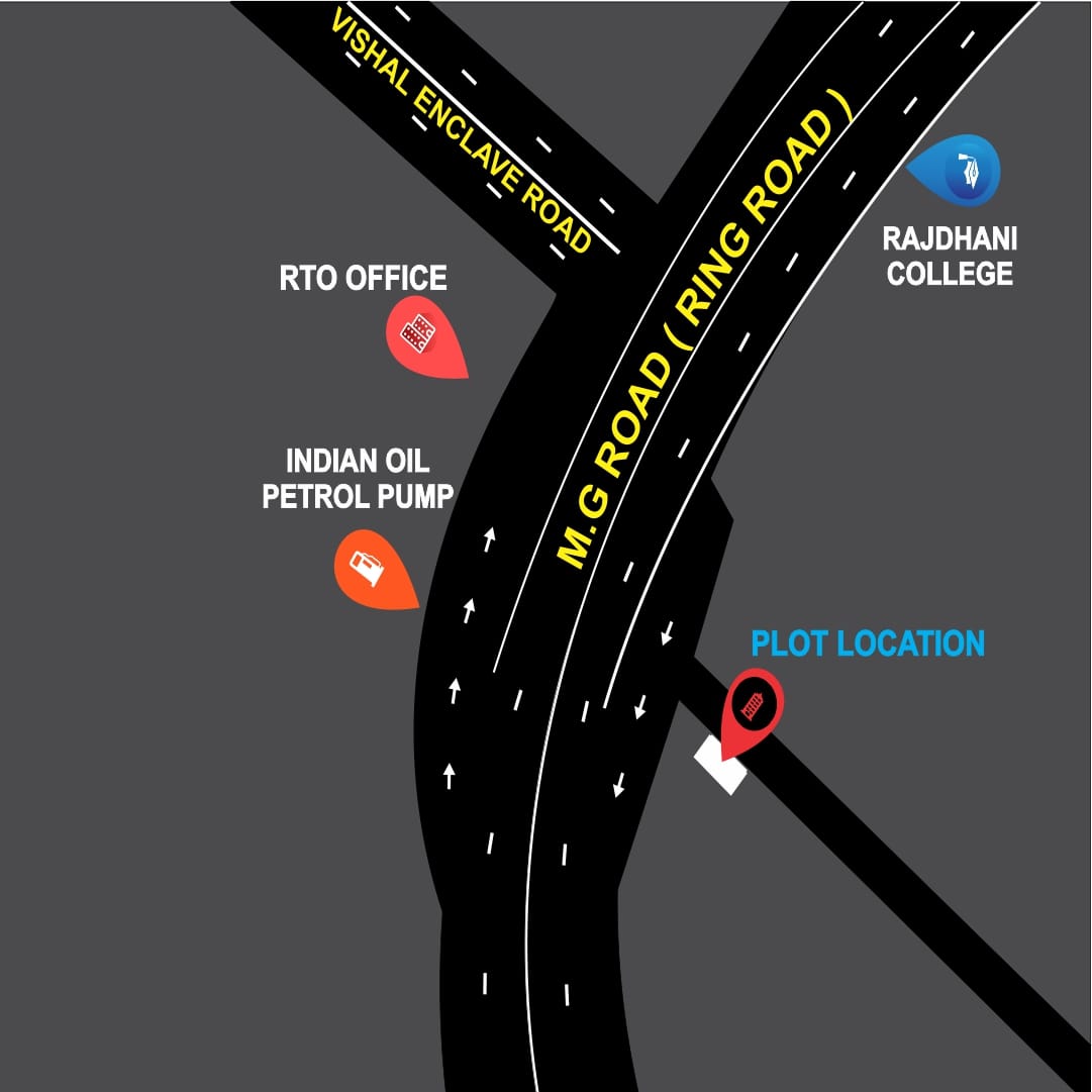 Site location map showing Sukoon Suites plot near M.G. Road Ring Road, Raja Garden