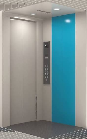 Passenger lift interior with control panel